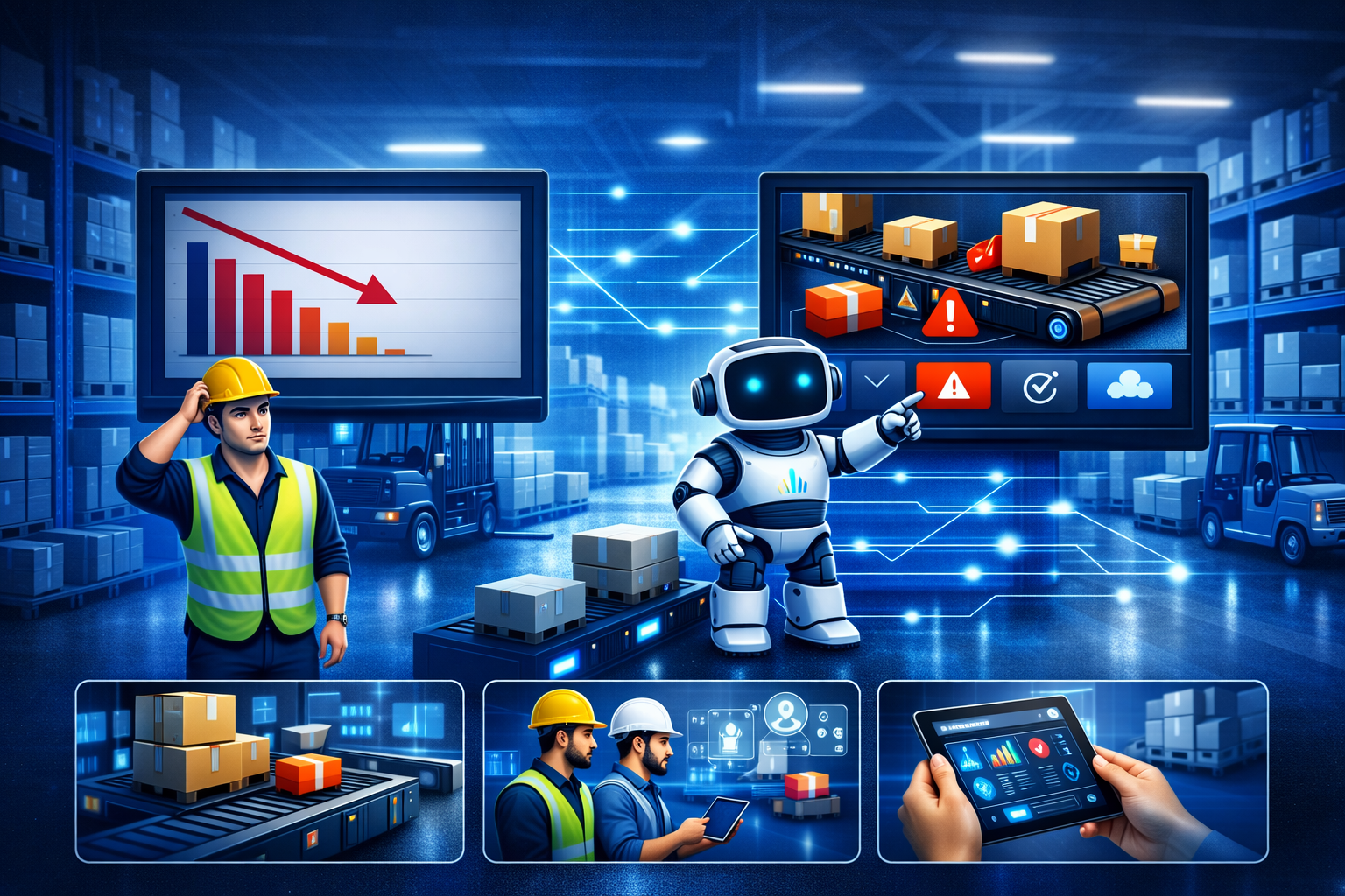 AI warehouse analytics platform explaining what dashboards can't — real-time warehouse analytics, root cause analysis for exceptions, conversational AI for logistics, and shift handover reporting clarity for ASEAN warehouse managers.