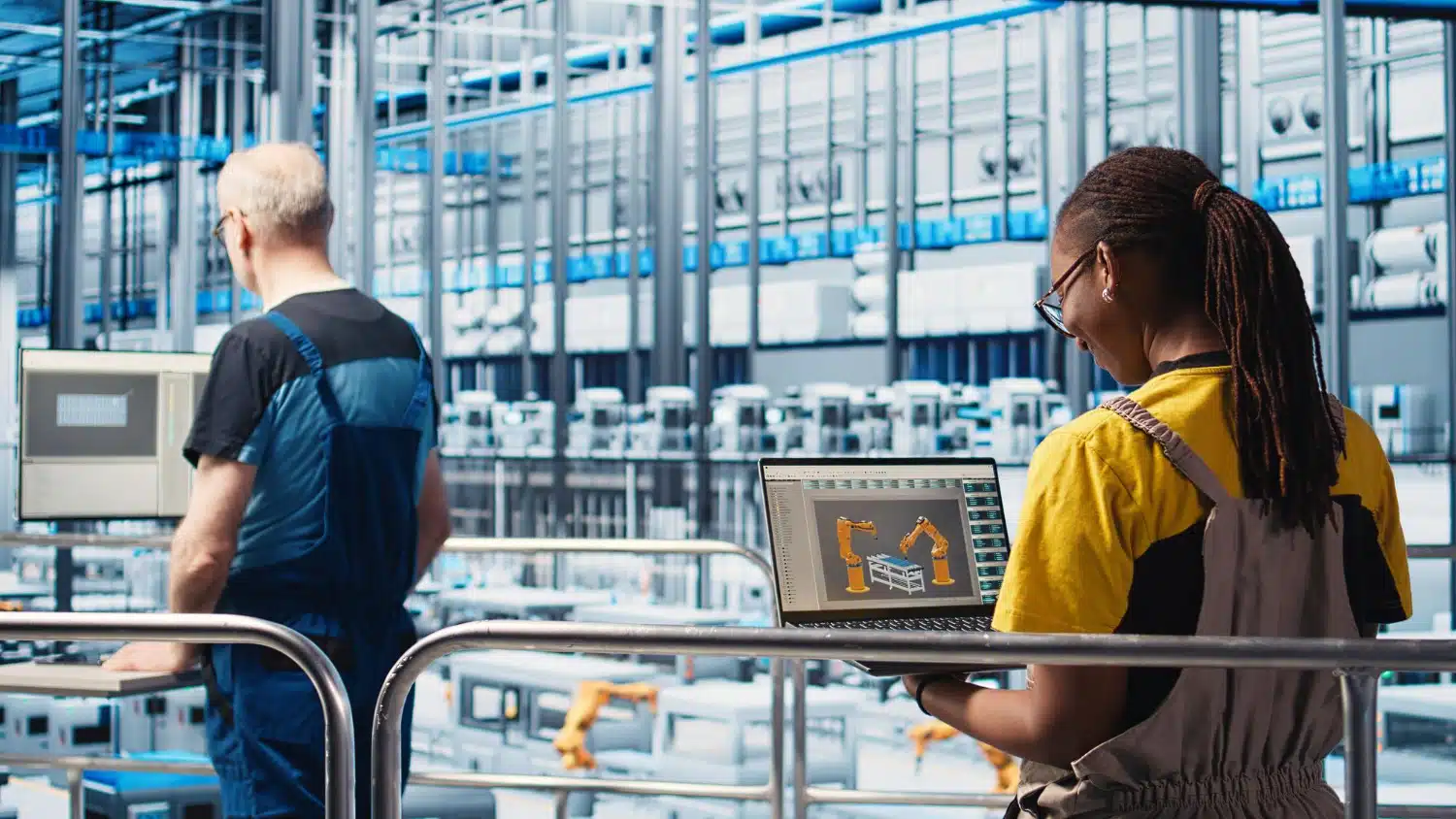 Warehouse operators using an integrated dashboard to monitor automated equipment and warehouse operations in real time.